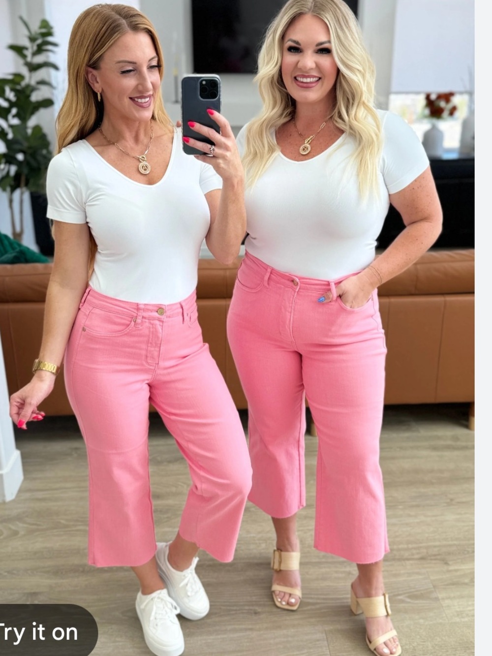 Judy Blue Coral Pink High-Rise Wide Leg Crop Jeans